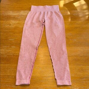 Pink Ribbed Knit High-Waisted Leggings